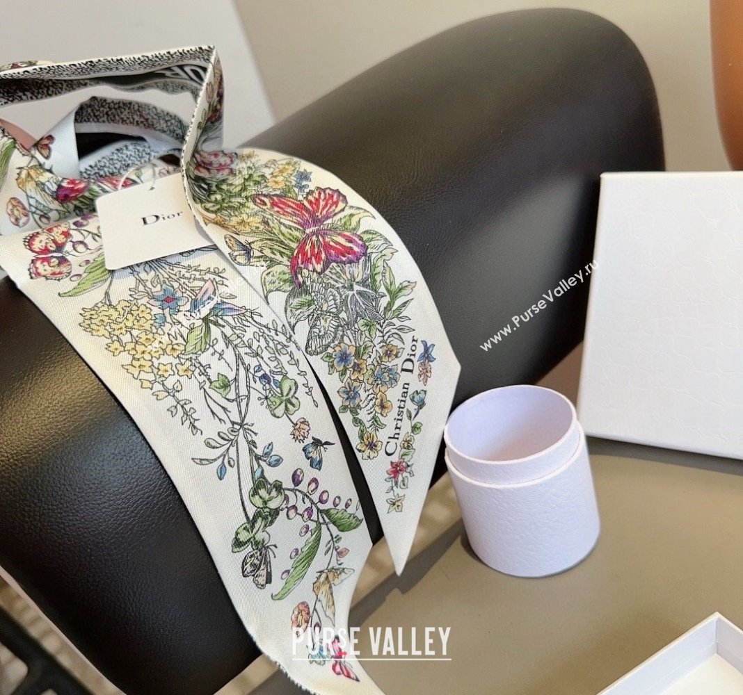 Dior Flora Silk Bandeau Scarf 6x100cm Black 2024 040701 (A-240407069)