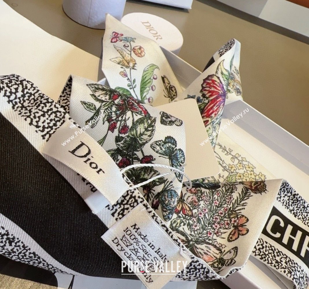 Dior Flora Silk Bandeau Scarf 6x100cm Black 2024 040701 (A-240407069)