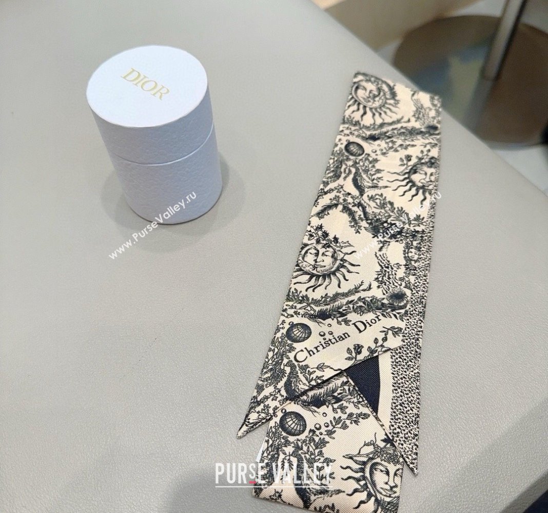 Dior Toile de Jouy Soleil Motif Silk Bandeau Scarf 6x100cm Beige 2024 (A-240407070)