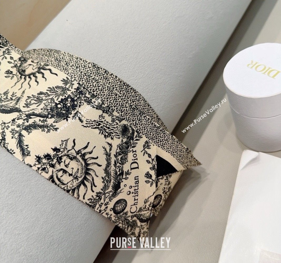 Dior Toile de Jouy Soleil Motif Silk Bandeau Scarf 6x100cm Beige 2024 (A-240407070)