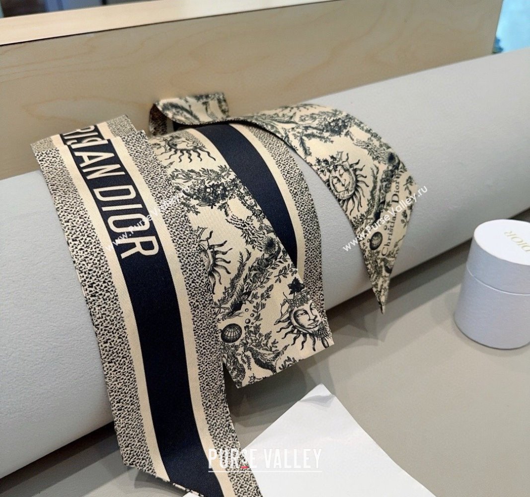 Dior Toile de Jouy Soleil Motif Silk Bandeau Scarf 6x100cm Beige 2024 (A-240407070)