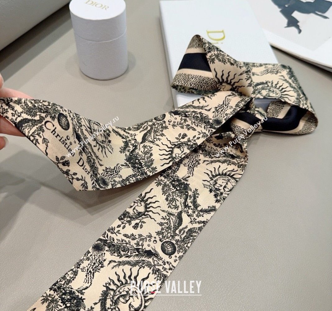 Dior Toile de Jouy Soleil Motif Silk Bandeau Scarf 6x100cm Beige 2024 (A-240407070)