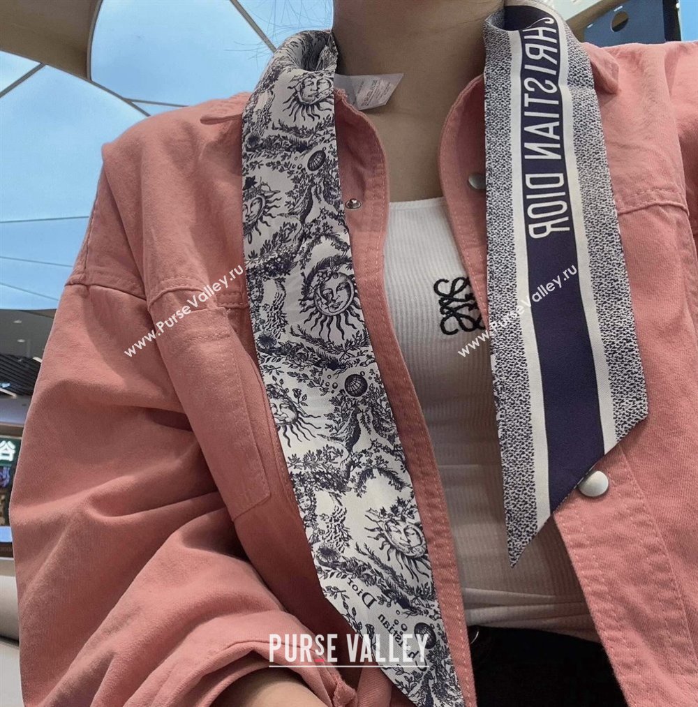 Dior Toile de Jouy Soleil Motif Silk Bandeau Scarf 6x100cm Blue 2024 (A-240407071)