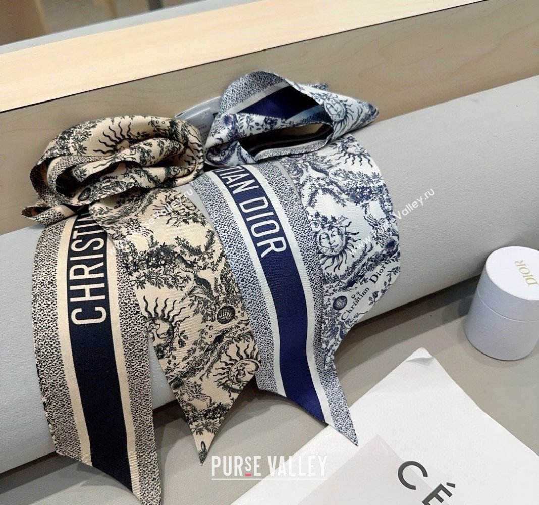 Dior Toile de Jouy Soleil Motif Silk Bandeau Scarf 6x100cm Blue 2024 (A-240407071)