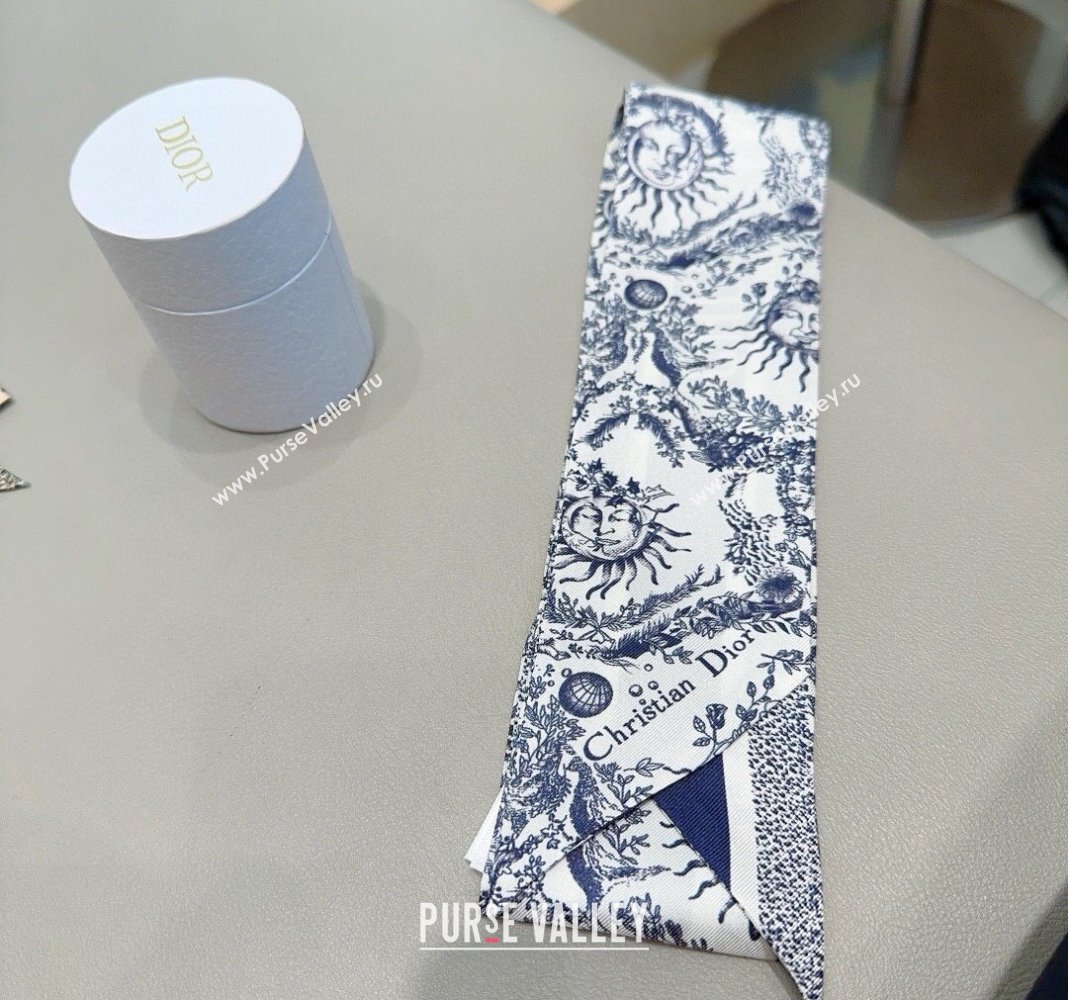 Dior Toile de Jouy Soleil Motif Silk Bandeau Scarf 6x100cm Blue 2024 (A-240407071)