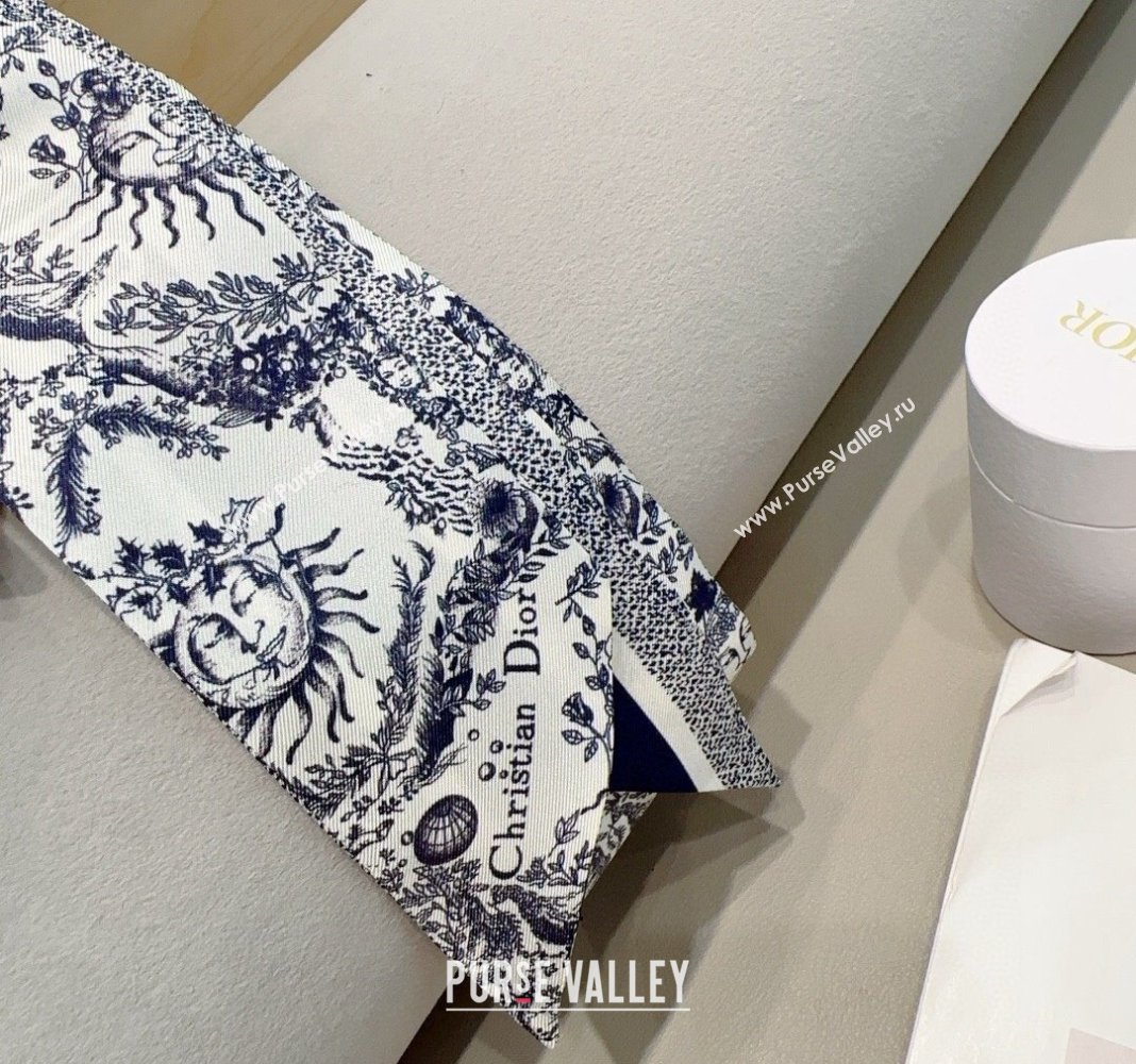 Dior Toile de Jouy Soleil Motif Silk Bandeau Scarf 6x100cm Blue 2024 (A-240407071)