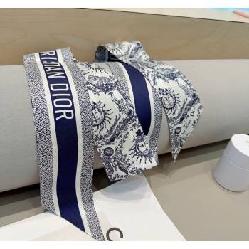 Dior Toile de Jouy Soleil Motif Silk Bandeau Scarf 6x100cm Blue 2024 (A-240407071)