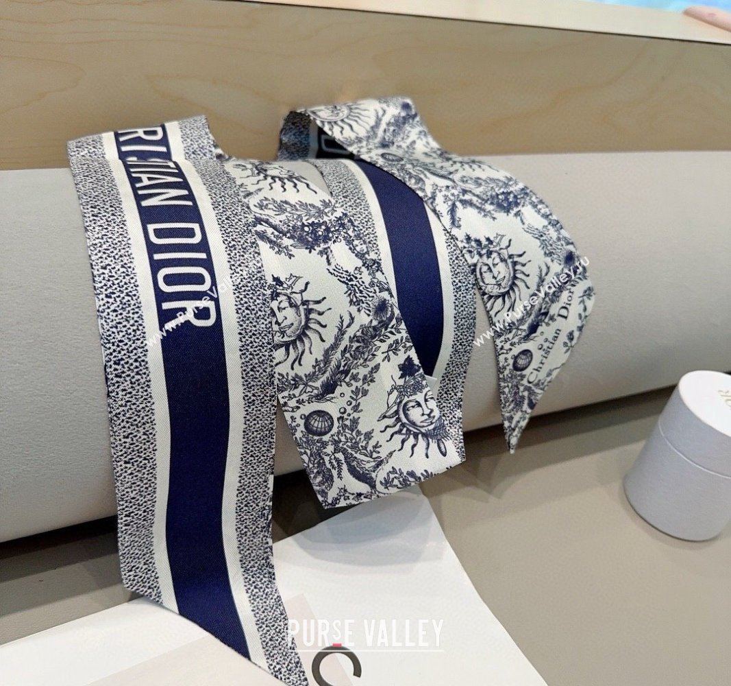 Dior Toile de Jouy Soleil Motif Silk Bandeau Scarf 6x100cm Blue 2024 (A-240407071)
