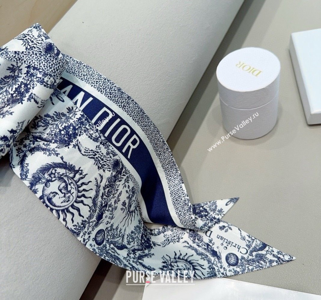 Dior Toile de Jouy Soleil Motif Silk Bandeau Scarf 6x100cm Blue 2024 (A-240407071)