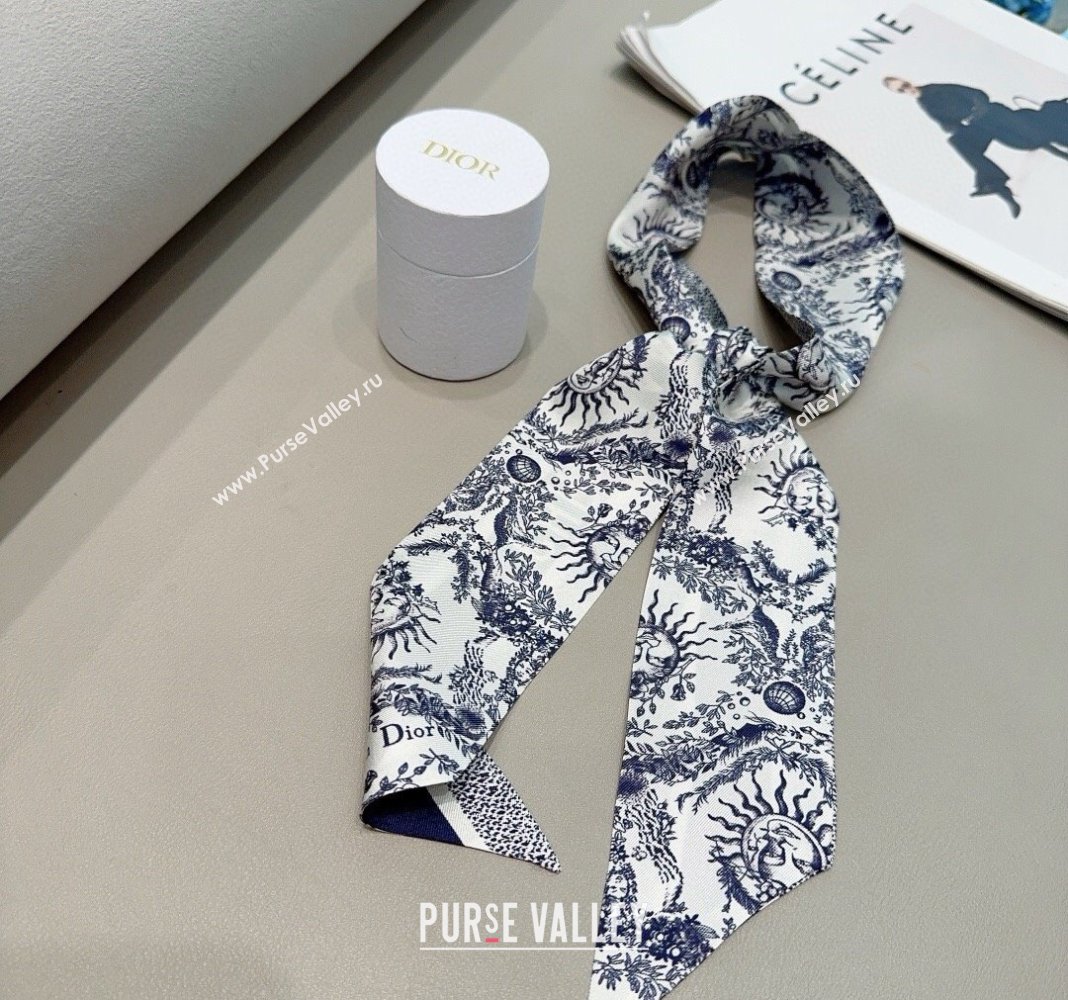 Dior Toile de Jouy Soleil Motif Silk Bandeau Scarf 6x100cm Blue 2024 (A-240407071)