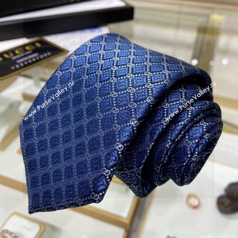 Gucci GG Web Silk Tie Blue 2024 0408 (A-240408033)