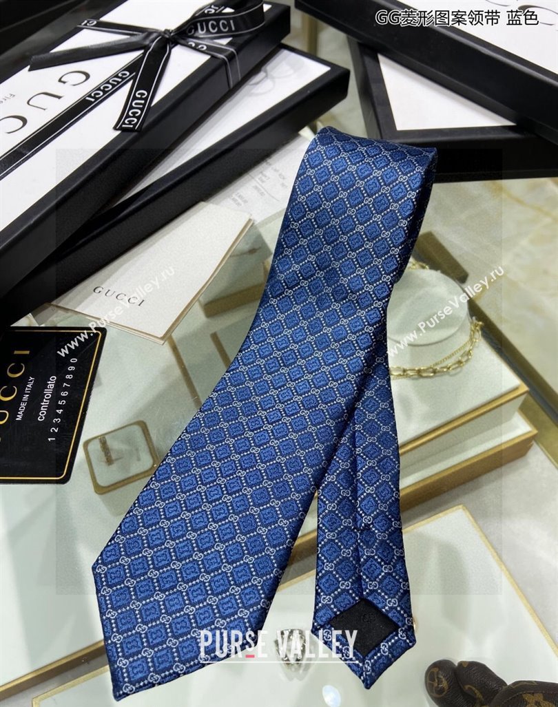 Gucci GG Web Silk Tie Blue 2024 0408 (A-240408033)