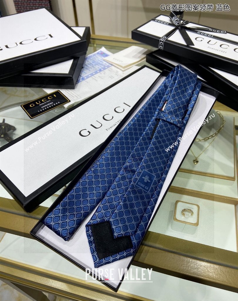 Gucci GG Web Silk Tie Blue 2024 0408 (A-240408033)