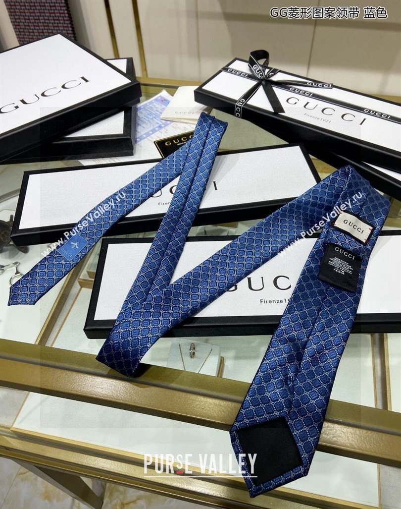 Gucci GG Web Silk Tie Blue 2024 0408 (A-240408033)
