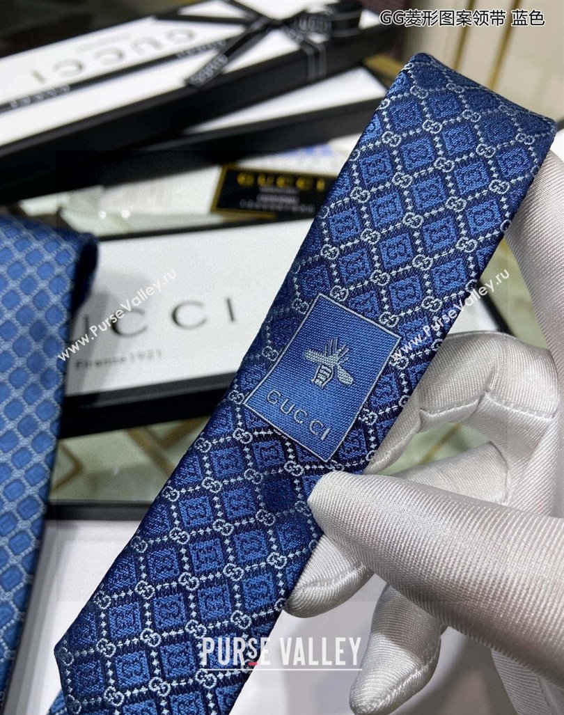 Gucci GG Web Silk Tie Blue 2024 0408 (A-240408033)