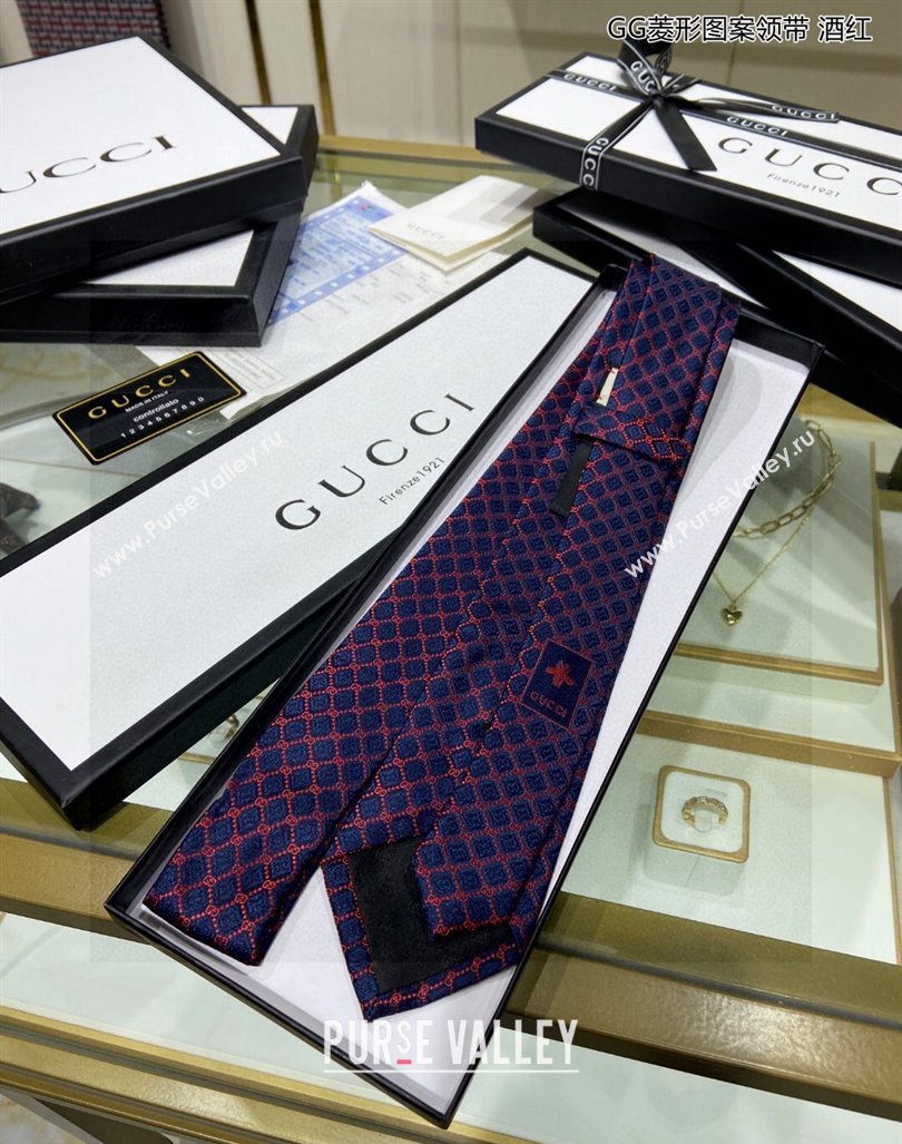 Gucci GG Web Silk Tie Burgundy 2024 0408 (A-240408034)