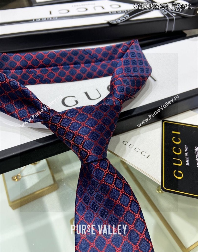 Gucci GG Web Silk Tie Burgundy 2024 0408 (A-240408034)