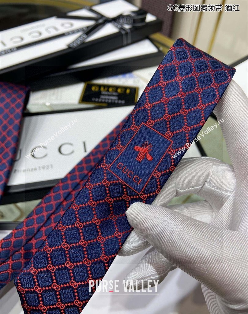 Gucci GG Web Silk Tie Burgundy 2024 0408 (A-240408034)
