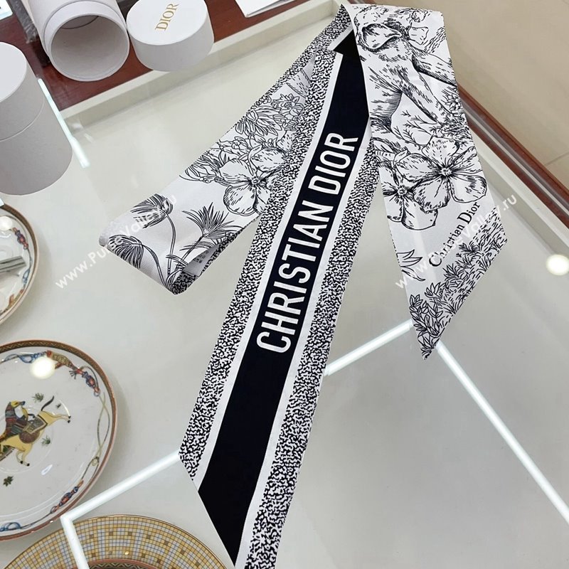 Dior Silk Bandeau Scarf 8x100cm White 2024 0407 (A-240407072)