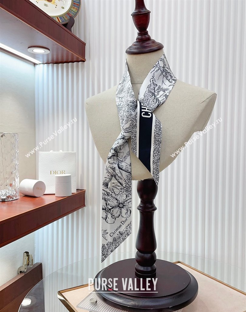 Dior Silk Bandeau Scarf 8x100cm White 2024 0407 (A-240407072)