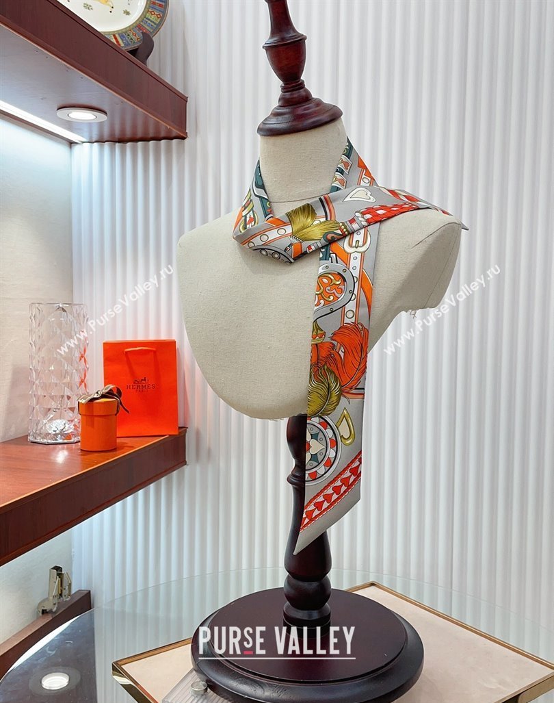 Hermes Harnais de Coeur Silk Bandeau Scarf 5x86cm Grey 2024 (A-240407038)