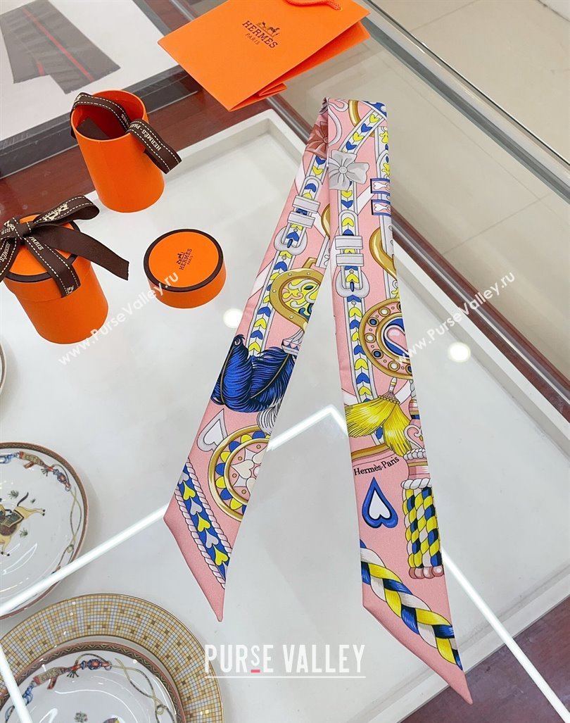 Hermes Harnais de Coeur Silk Bandeau Scarf 5x86cm Pink 2024 (A-240407039)