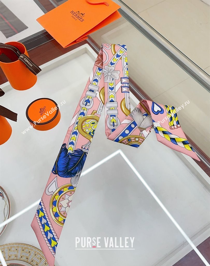 Hermes Harnais de Coeur Silk Bandeau Scarf 5x86cm Pink 2024 (A-240407039)