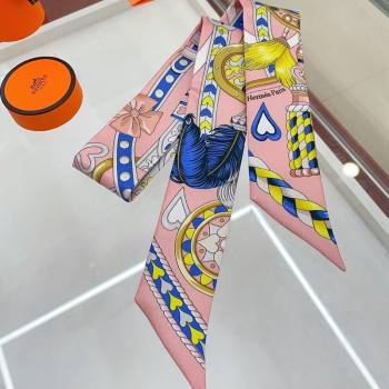 Hermes Harnais de Coeur Silk Bandeau Scarf 5x86cm Pink 2024 (A-240407039)