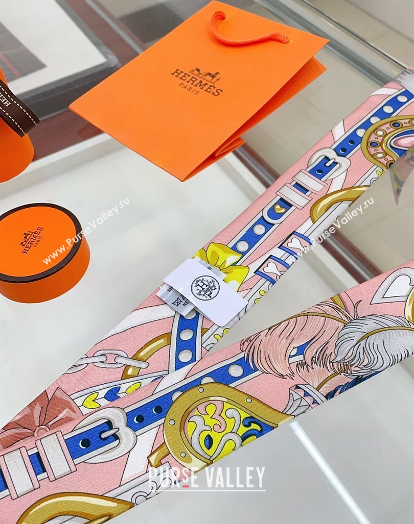 Hermes Harnais de Coeur Silk Bandeau Scarf 5x86cm Pink 2024 (A-240407039)