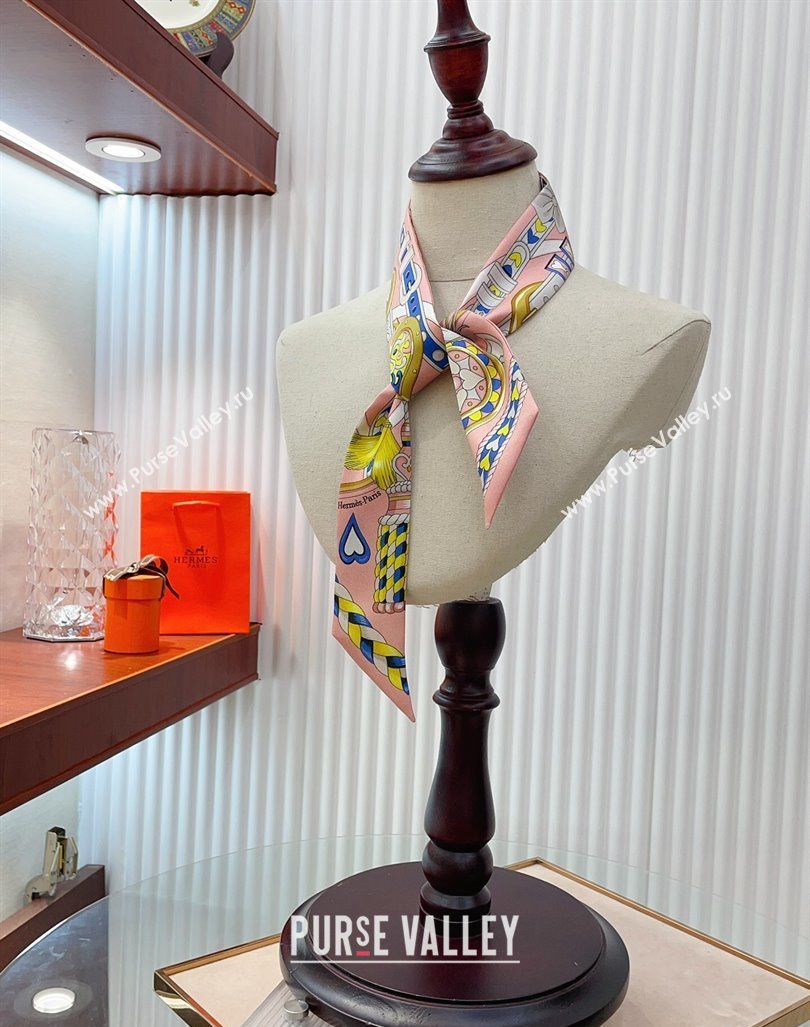 Hermes Harnais de Coeur Silk Bandeau Scarf 5x86cm Pink 2024 (A-240407039)