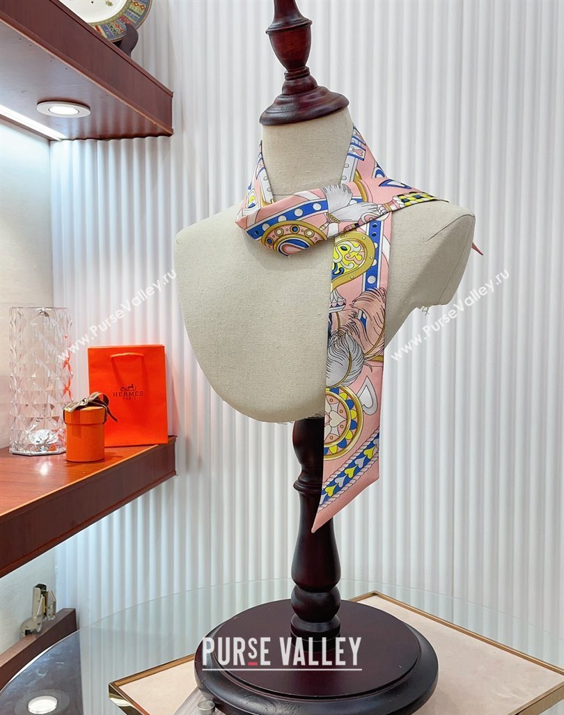 Hermes Harnais de Coeur Silk Bandeau Scarf 5x86cm Pink 2024 (A-240407039)