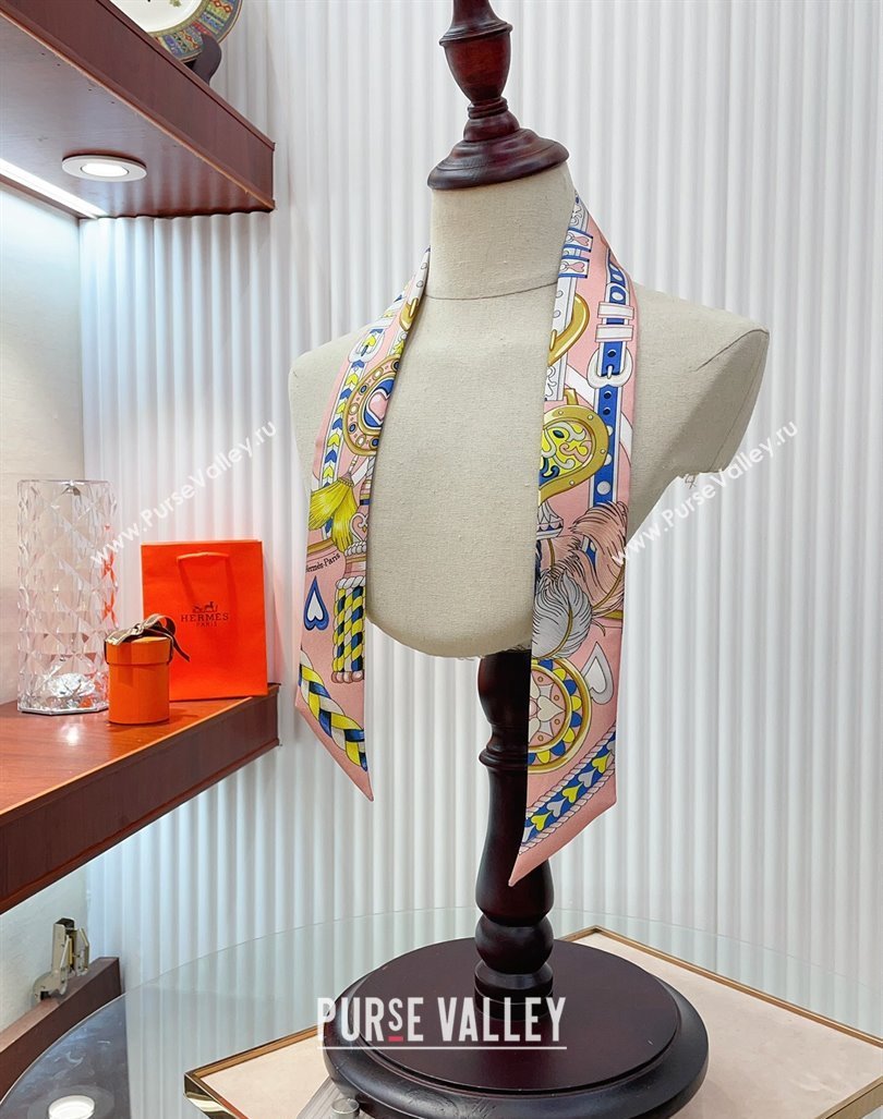 Hermes Harnais de Coeur Silk Bandeau Scarf 5x86cm Pink 2024 (A-240407039)