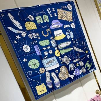 Chanel Silk Sqaure Scarf 90x90cm Blue 2024 040701 (A-240407027)