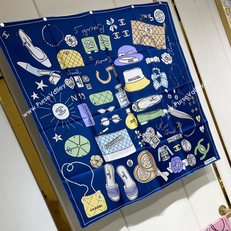 Chanel Silk Sqaure Scarf 90x90cm Blue 2024 040701 (A-240407027)