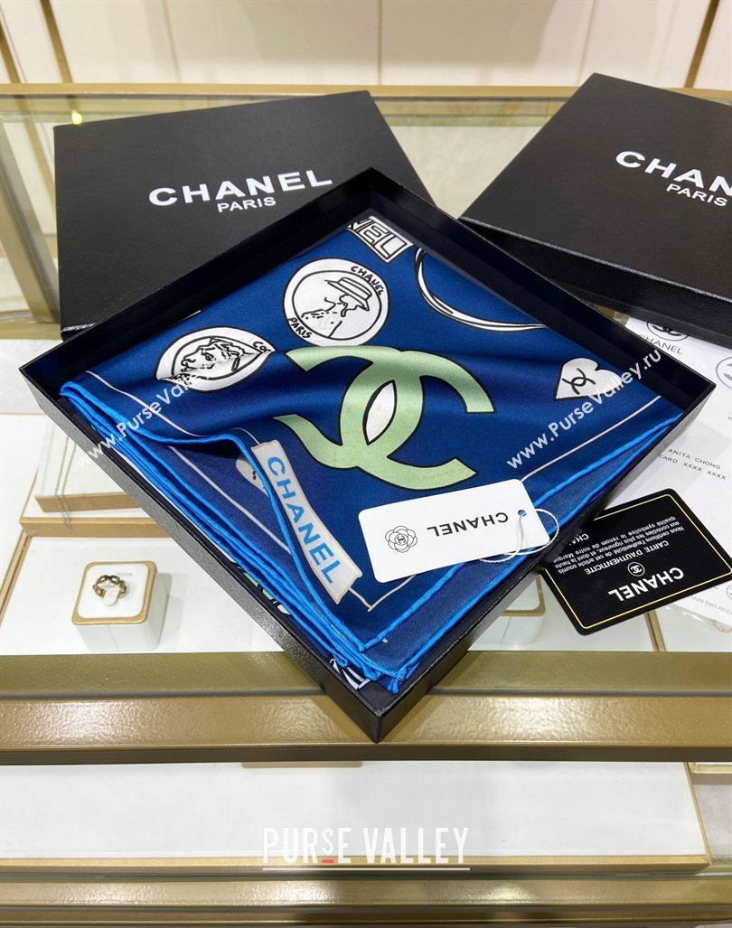 Chanel Silk Sqaure Scarf 90x90cm Blue 2024 040701 (A-240407027)