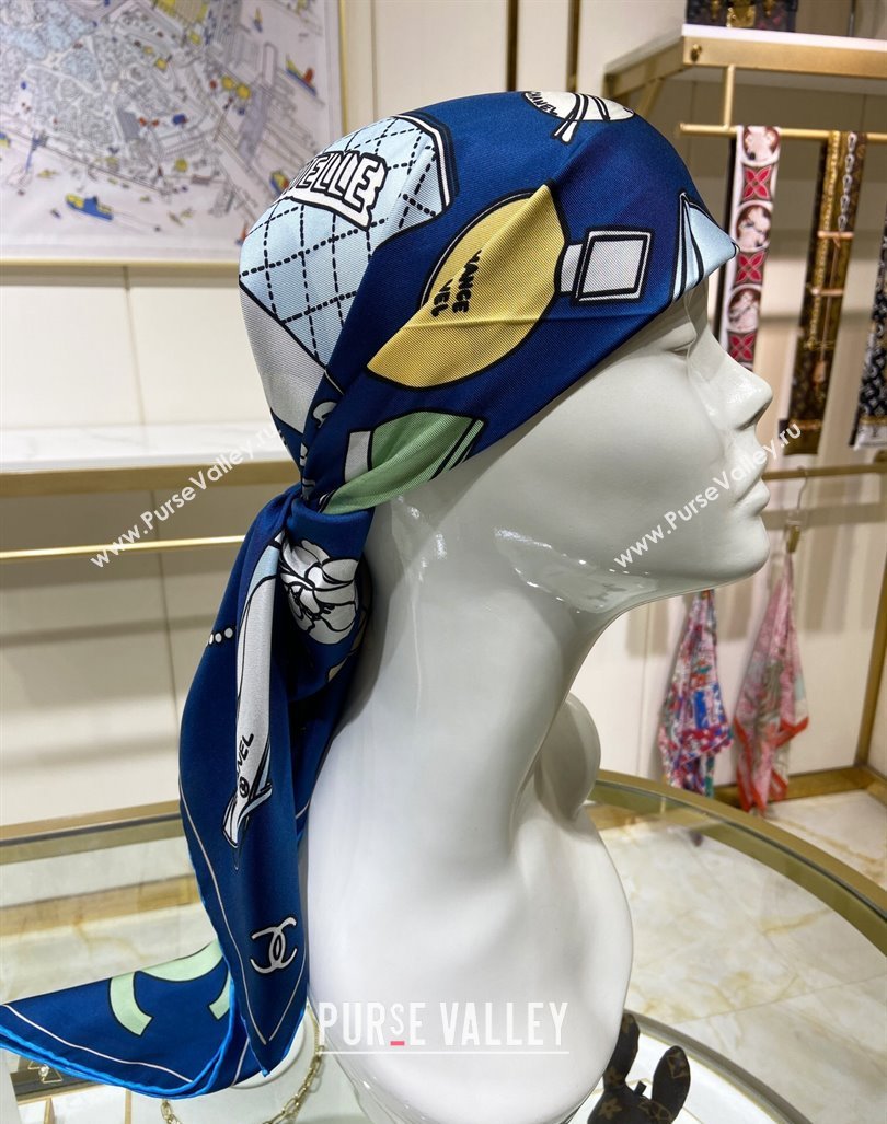 Chanel Silk Sqaure Scarf 90x90cm Blue 2024 040701 (A-240407027)