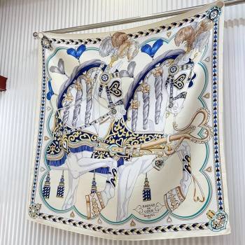Hermes Harnais de Coeur Silk Square Scarf 90x90cm Blue 2024 (A-240403168)