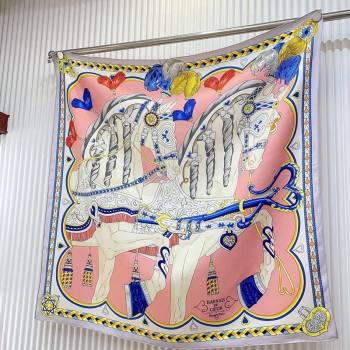Hermes Harnais de Coeur Silk Square Scarf 90x90cm Pink 2024 (A-240403169)