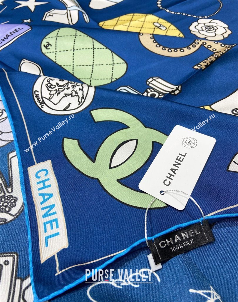 Chanel Silk Sqaure Scarf 90x90cm Blue 2024 040701 (A-240407027)