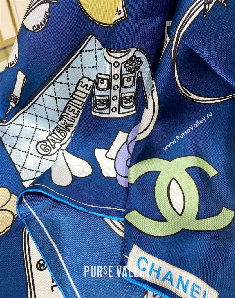 Chanel Silk Sqaure Scarf 90x90cm Blue 2024 040701 (A-240407027)