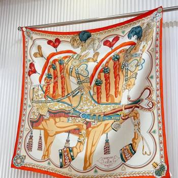 Hermes Harnais de Coeur Silk Square Scarf 90x90cm Orange 2024 (A-240403167)