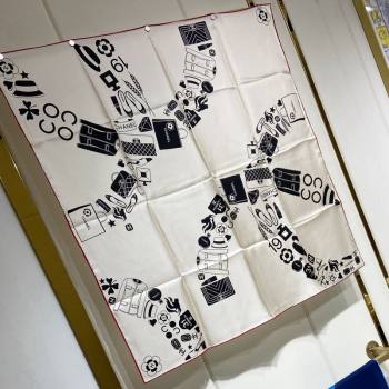 Chanel Silk Square Scarf 90x90cm White 2024 040801 (A-240408002)