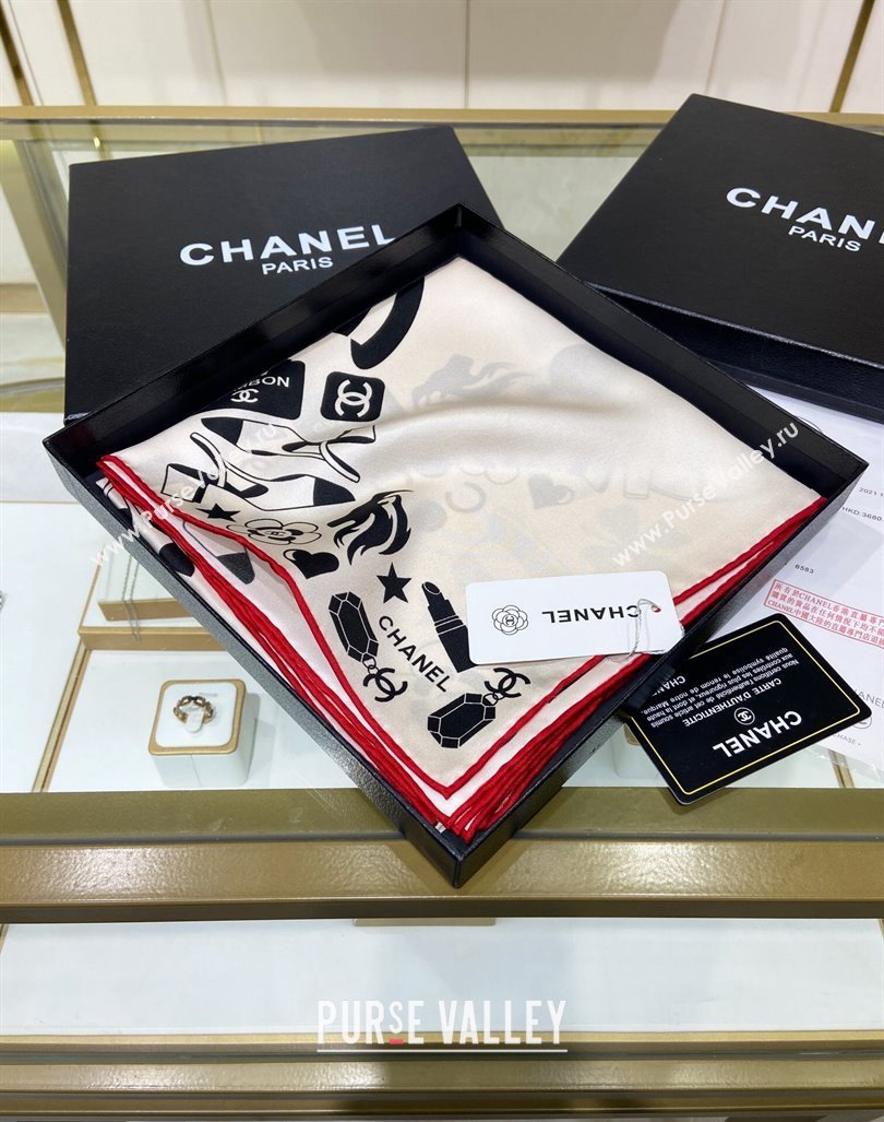 Chanel Silk Square Scarf 90x90cm White 2024 040801 (A-240408002)