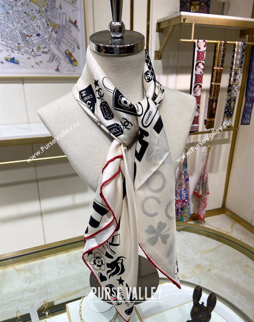 Chanel Silk Square Scarf 90x90cm White 2024 040801 (A-240408002)