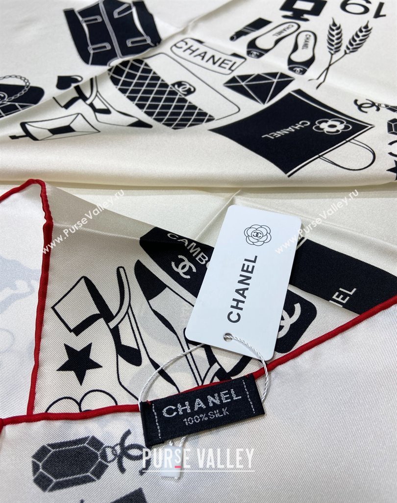 Chanel Silk Square Scarf 90x90cm White 2024 040801 (A-240408002)