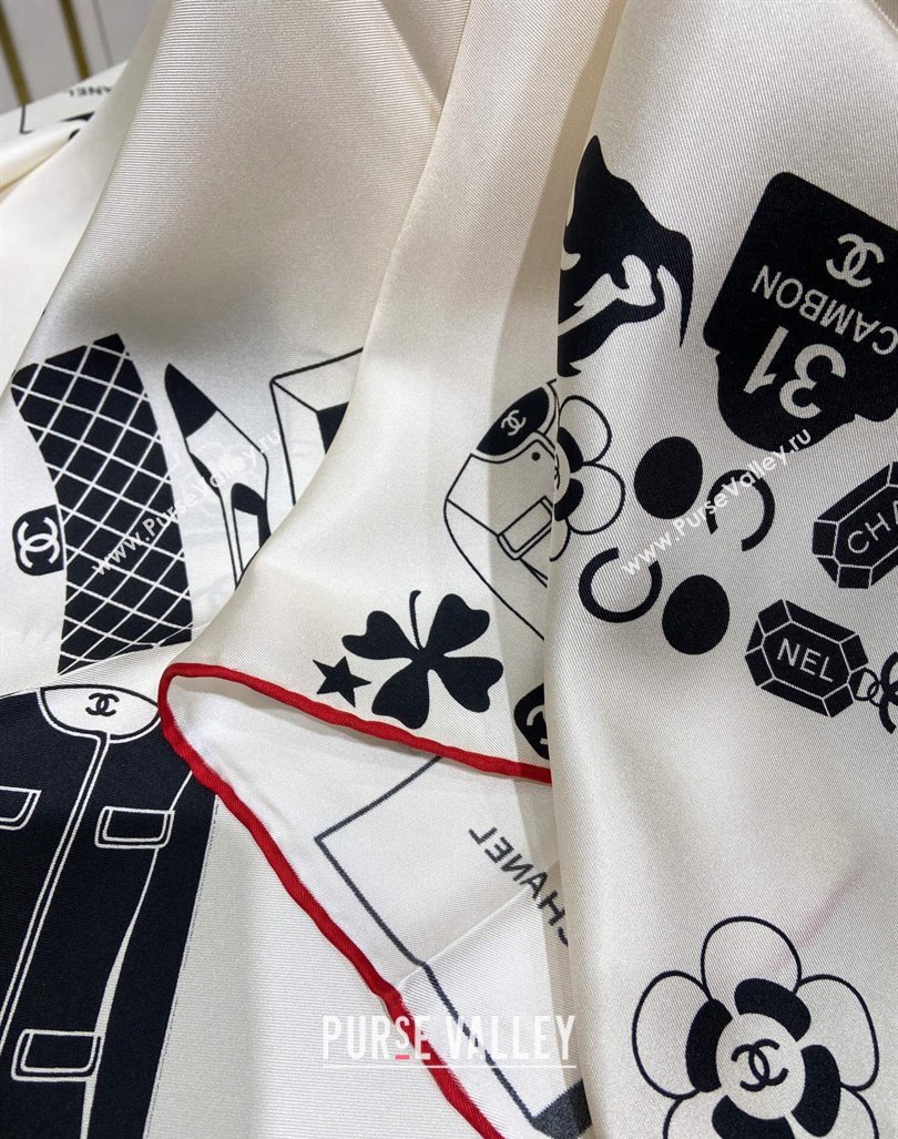 Chanel Silk Square Scarf 90x90cm White 2024 040801 (A-240408002)