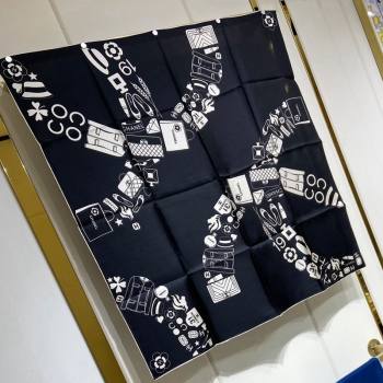 Chanel Silk Square Scarf 90x90cm Black 2024 040801 (A-240408003)