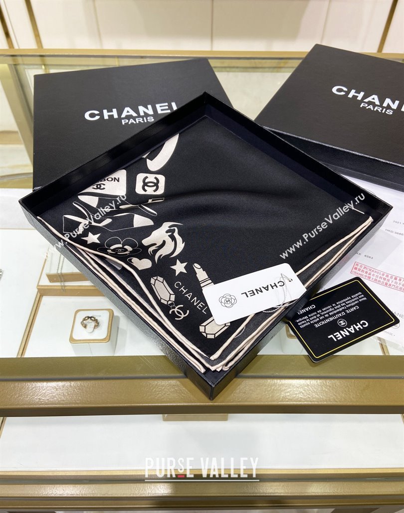 Chanel Silk Square Scarf 90x90cm Black 2024 040801 (A-240408003)