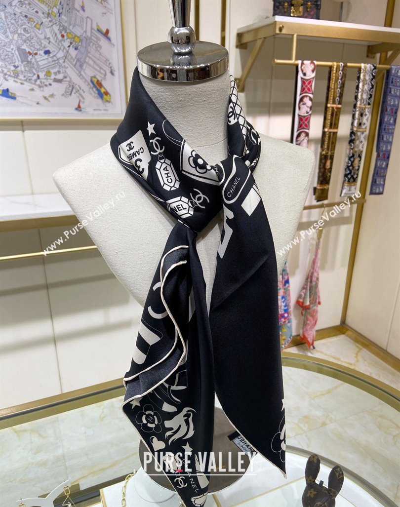 Chanel Silk Square Scarf 90x90cm Black 2024 040801 (A-240408003)