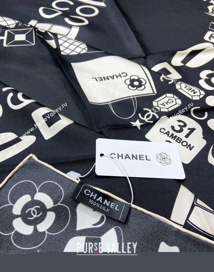 Chanel Silk Square Scarf 90x90cm Black 2024 040801 (A-240408003)
